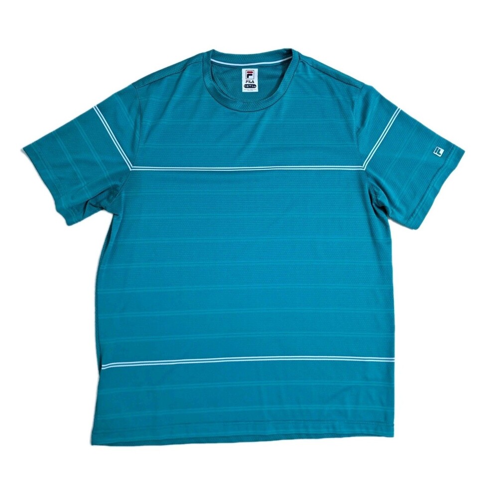 Fila Sport Mesh T-Shirt Tee Top Mens Medium Striped Tennis Gym Green